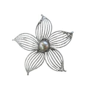 1960s Sarah Coventry Textured Silver Tone Faux Pearl "Moon Flower" Pin Brooch